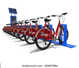 3D render image representing a bike sharing station / Bike sharing concept - Powered by Shutterstock