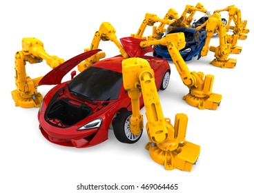 3D Render Image Representing A Car Assembly Line / Car Assembly Line