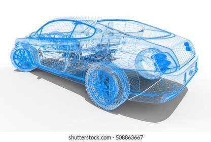 3D render image representing an car in wire frame / Wire frame car 