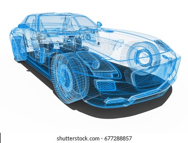 3D Render Image Representing An Car In Wire Frame / Wire Frame Car 