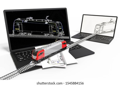3D render image representing computer aided design for trains 
