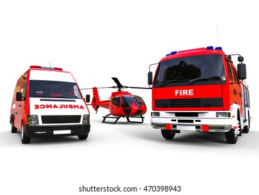 3D Render Image Representing An Emergency Vehicles Fleet / Emergency Vehicles Fleet