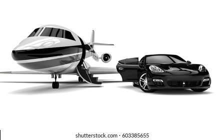 3D Render Image Representing High Class Life And Rich Guy Transportation / Rich Guy Transportation 