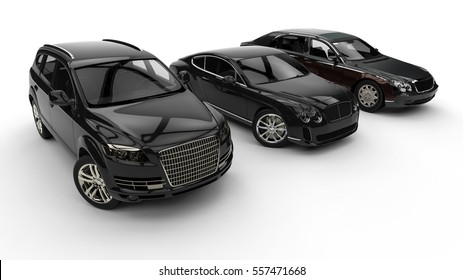 3D render image representing an luxury car hire fleet / Luxury transportation