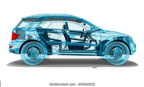 3D render image representing an luxury SUV in wire frame / Wire Frame SUV