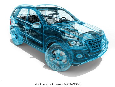 3D render image representing an luxury SUV in wire frame / Wire Frame SUV