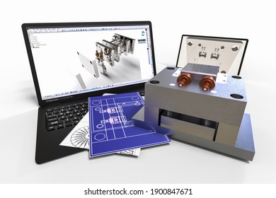 3D Render Image Representing Plastic Mold Design With The Help Of CAD 