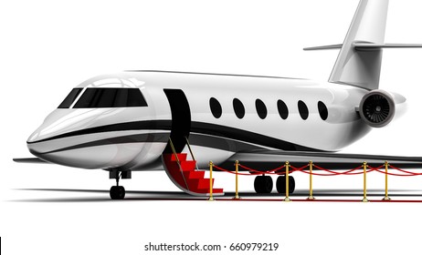 3D Render Image Representing An Private Jet Plane Waiting With The Stairs Open / Private Jet Plane 