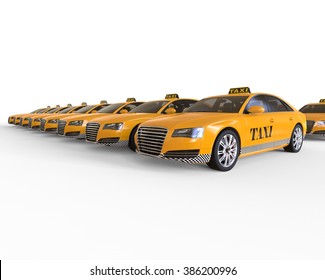 3D render image representing a row of taxi cabs / Parked Taxi Cab