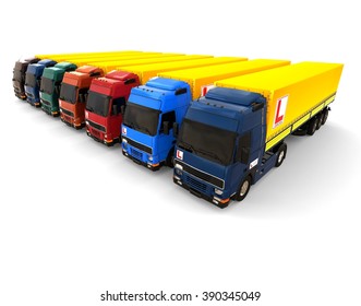 3D Render Image Representing A School Driving Truck Fleet/ School Driving Truck Fleet