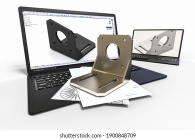 3D render image representing sheet metal design and the help CAD
