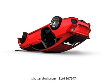 3D render image representing a wrecked car 