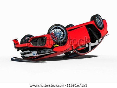 3D render image representing a wrecked car 