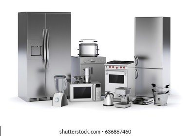 3d Render Image Set Of Home Appliances On White Background