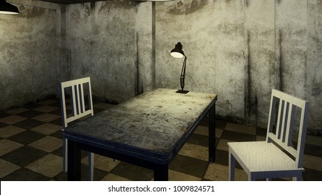 3d render from imagine dark investigation dirty room for interview hard mood