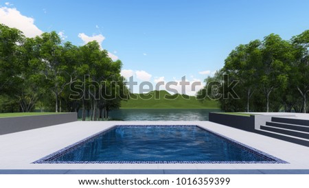 3d render from imagine pool classic villa lake view take view