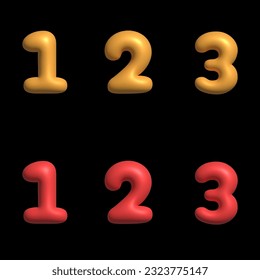 3D render Inflate numbers set, vibrant and Dynamic Visual Enhancement in yellow and red