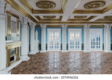 3d render of the interior of the hall in a classic style