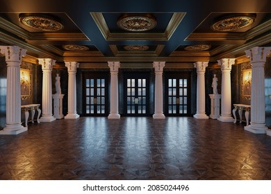 3d render of the interior of the hall in a classic style