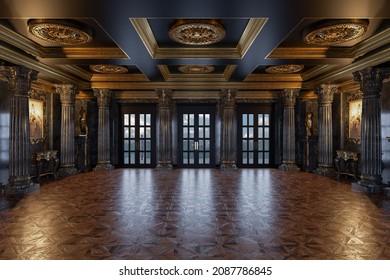3d render of the interior of the hall in a classic style