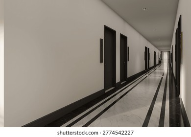 3D render Interior of Hotel corridor
