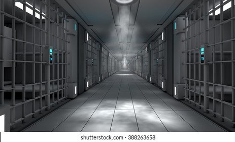3D render. 3d interior jail corridor