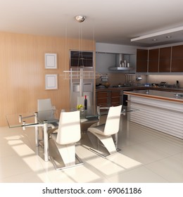 3d render interior of modern dining room