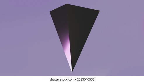 3d Render With Inverted Shiny Reflective Pyramid On Purple Background