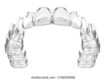 3d render of invisalign removable and invisible vacuum formed retainer over white background.