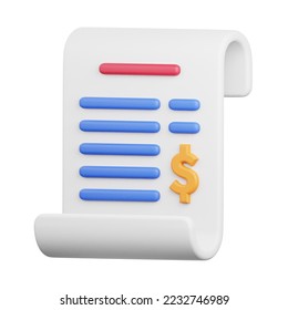 3D Render Invoice Icon, illustration isolated on white background, suitable for website, mobile app, print, presentation, infographic, and other projects.