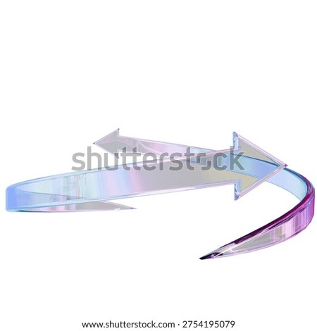3d render iridescent glass arrows forming a circular cycle. Futuristic holographic reload sync symbol
