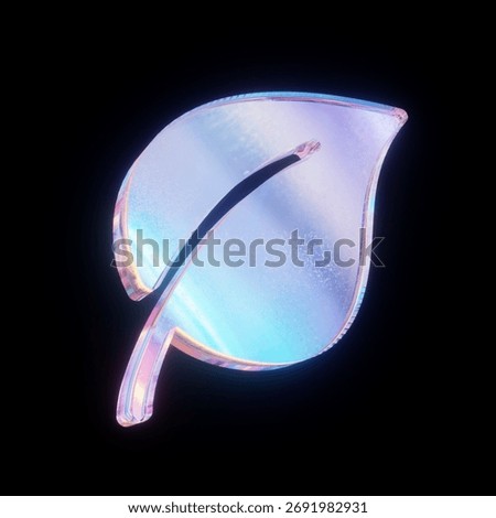 3D Render Iridescent Gradient Glass Leaf Icon
