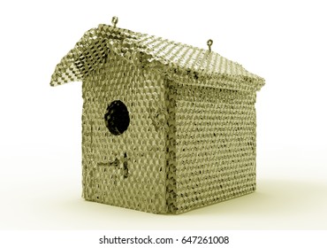 3D render isolate bird house / wooden house