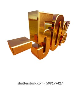 3d render: Isolated Gold 50 Percent Off Discount Sign on White