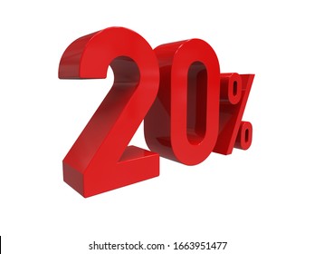 3d Render: ISOLATED Red 20% Percent Discount 3d Sign on White Background, Special Offer 20% Discount Tag, Sale Up to 20 Percent Off, Twenty Percent Letters Sale Symbol, Special Offer Label