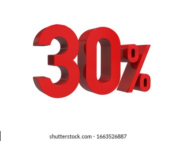 3d Render: ISOLATED Red 30% Percent Discount 3d Sign on Light Background, Special Offer 30% Discount Tag, Sale Up to 30 Percent Off, Thirty Percent Letters Sale Symbol, Special Offer Label