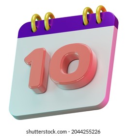 3D Render Isolated Symbol Calendar Of 10 Days For Daily Reminder Or Planning
