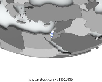 3D render of Israel with flag on grey globe. 3D illustration.