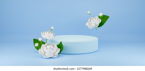 3D Render Jasmine Flowers Product Stage Display Banner Background 