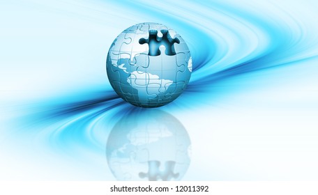3D render of a jigsaw globe on an abstract background