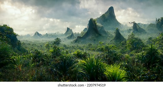 3d render jungle rain forest scene  story background illustration  wonderful scene 