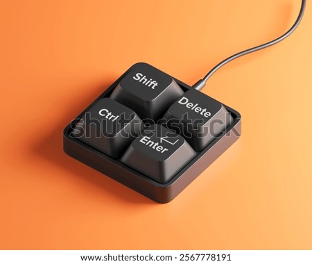 3D Render of Keyboard Keys with Ctrl, Shift, Delete, Enter Functions.