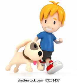 3D Render Of Kid And Dog