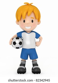 3D Render Of Kid Holding Soccer Ball