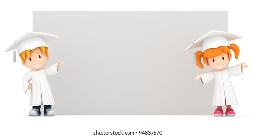 3D render of kids and blank board