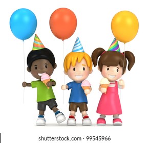 3d render of kids in a party