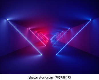 3d render, laser show, night club interior lights, glowing lines, abstract fluorescent background, corridor