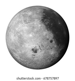 3D render, 'left' side of the moon isolated on white background (elements of this image are furnished by NASA)