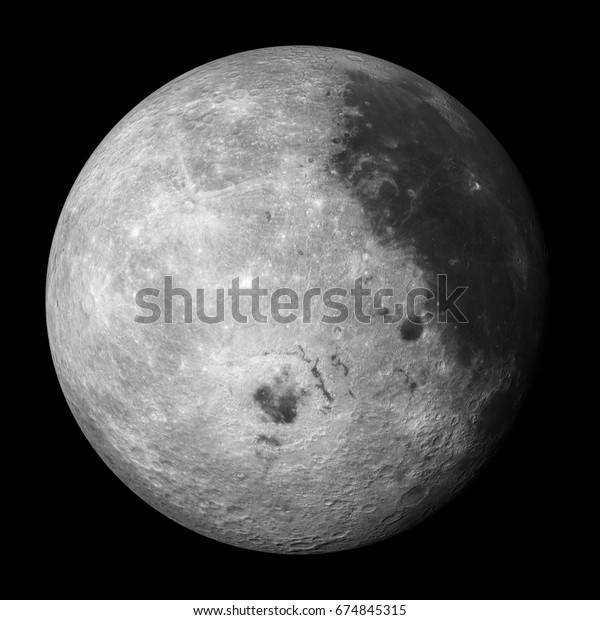 3D render,\
\'left\' side of the moon isolated on black background (elements of\
this image are furnished by\
NASA)