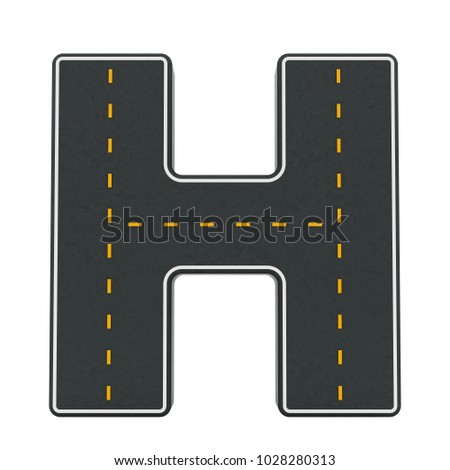 3d render of the letter H with road texture, isolated on white